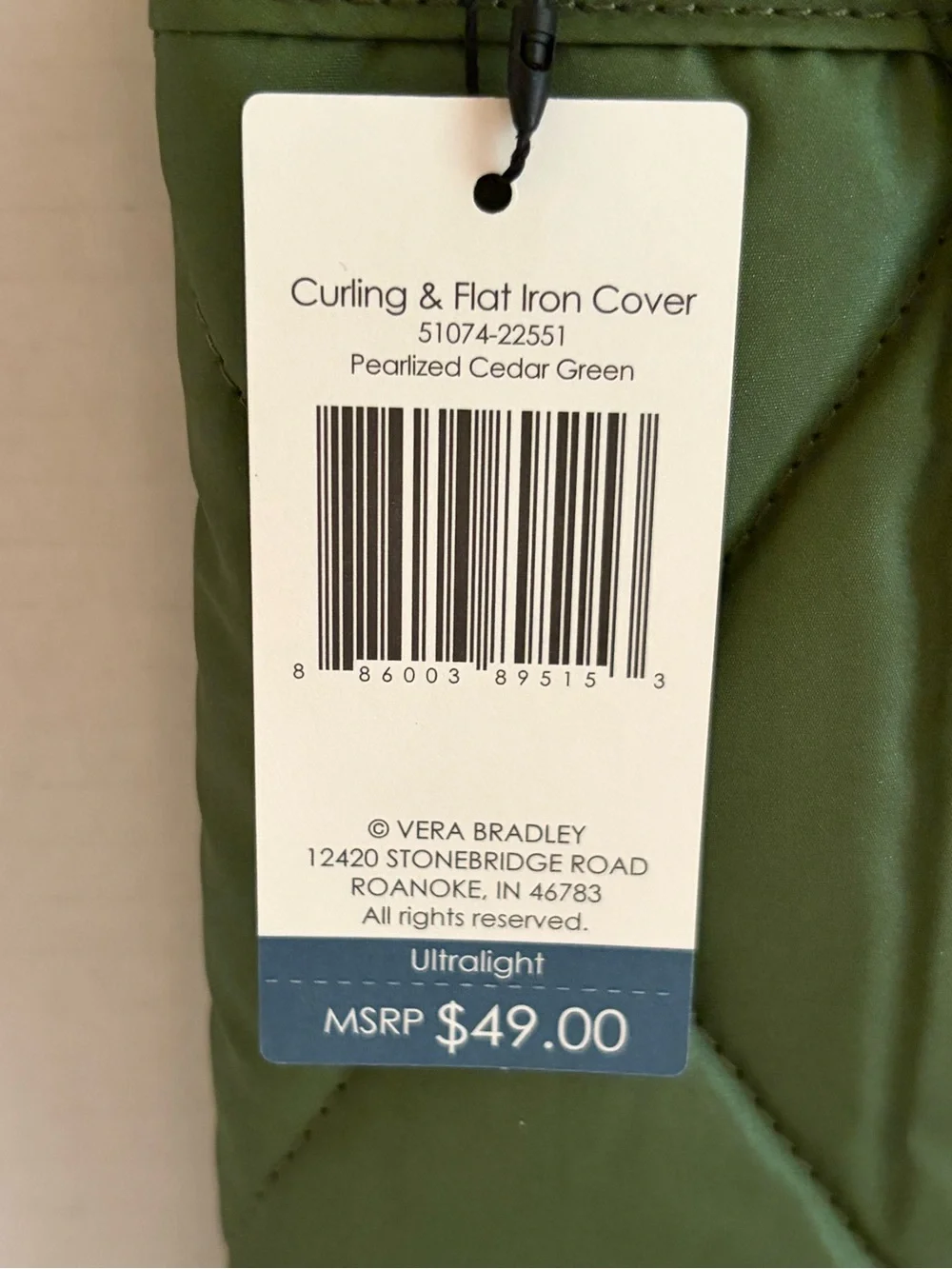 Vera Bradley Pearlized Cedar Green Quilted Curling & Flat Iron Cover
